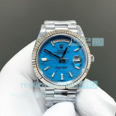 8+ Factory Swiss Copy Rolex Gain Weight Day-Date Turquoise Blue Dial Men's Watch 40mm 